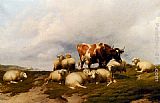 Thomas Sidney Cooper A Cow And Sheep On The Cliffs painting